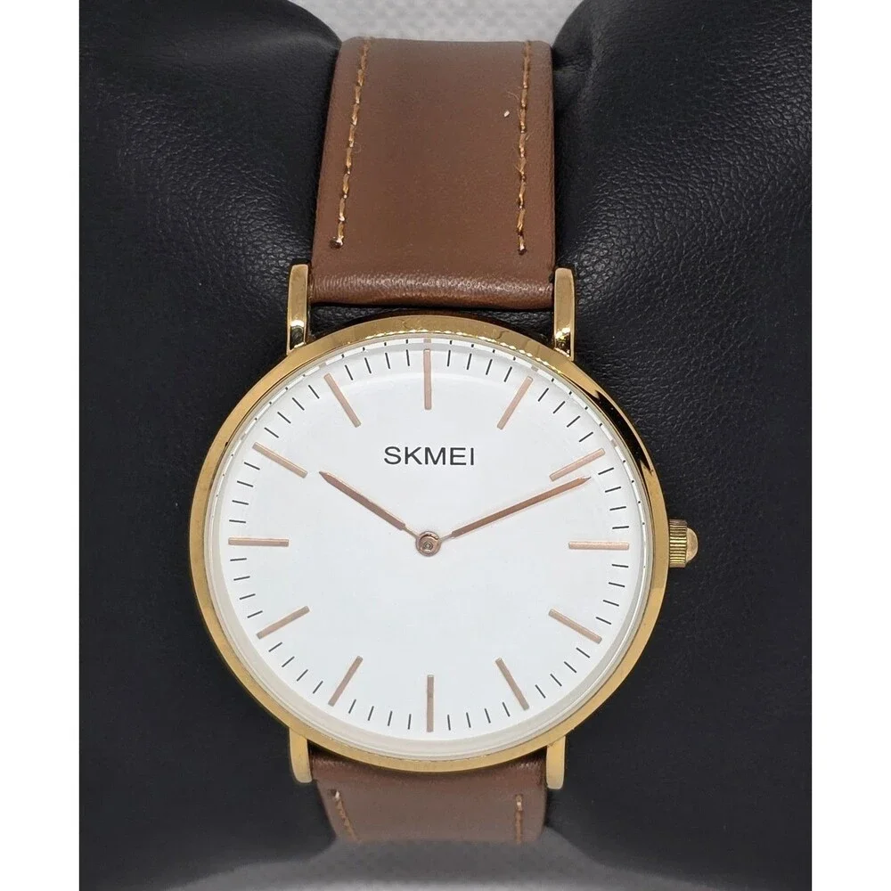 Mens Skmei Classic Dress Round Gold Tone Case White Dial Brown Strap Watch 13 - Picture 5 of 9
